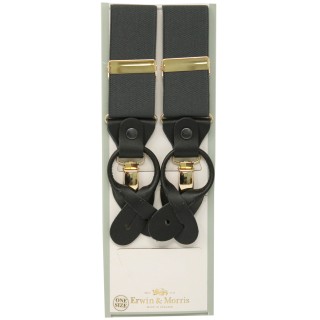 Erwin & Morris Made In UK Dark Grey 2 in 1 Luxury 35mm Gold Clip Or Leather End Trouser Braces
